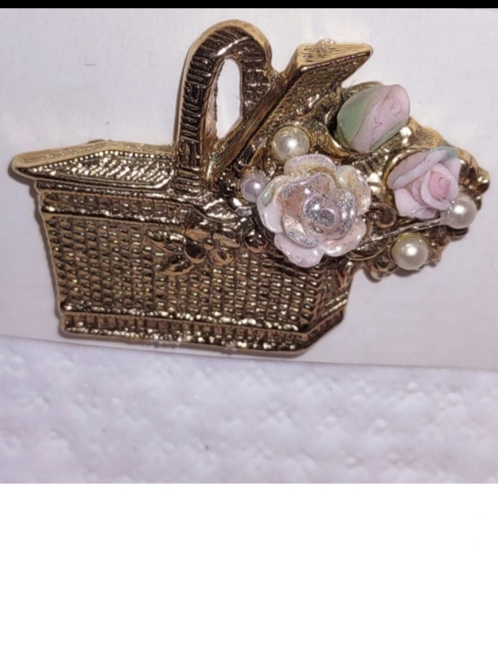 1928 Vintage Inspired Gold Basket of Flowers Brooch - Picture 2 of 12